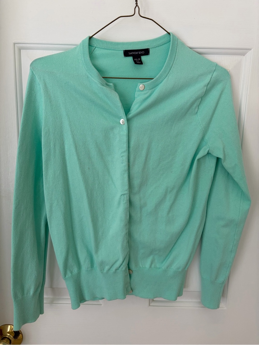Lands' End Women's Seafoam Green Button-Front Cardigan